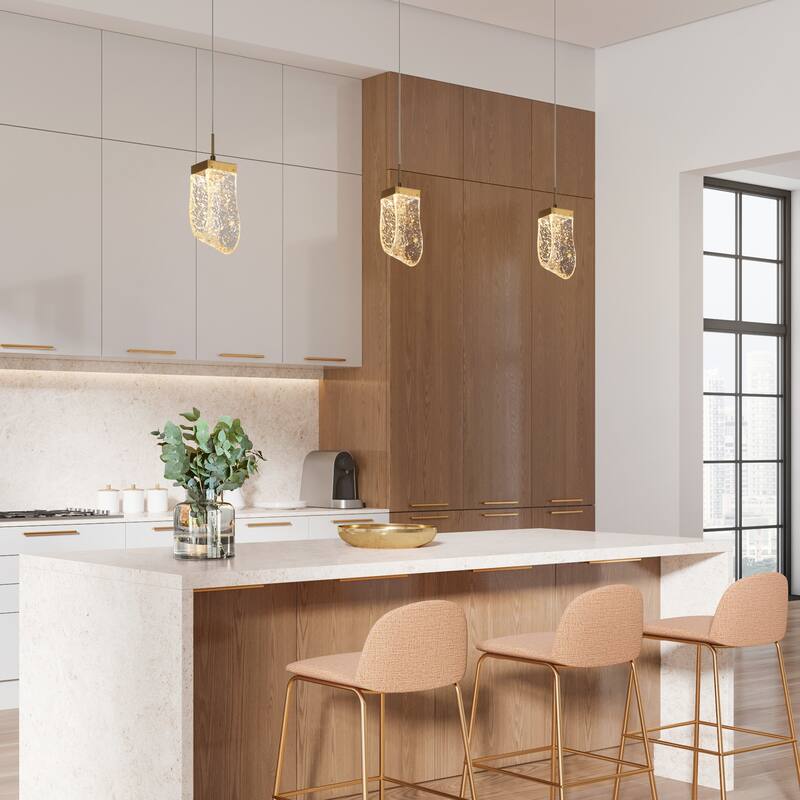 Modern 1-Light Gold Leaf Resin LED Pendant Light with Brass Canopy