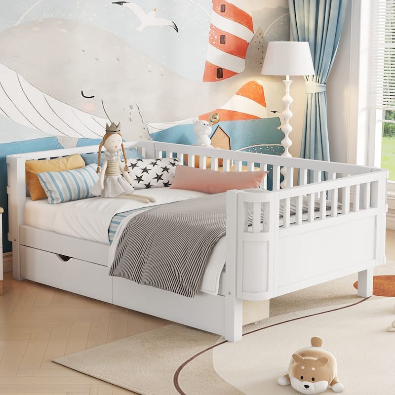 GDF Studio - Willow Twin Wood Platform Bed with Storage Drawers and Rails