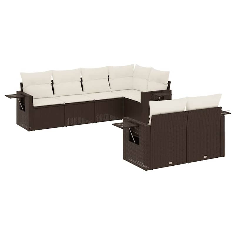 vidaXL Patio Sofa Set with Cushions Outdoor Furniture 7 Piece Poly Rattan