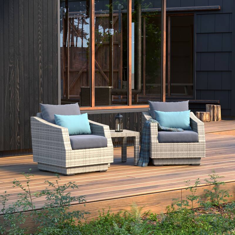 Cannes 3 Piece Aluminum Outdoor Patio Club Chairs & Side Table