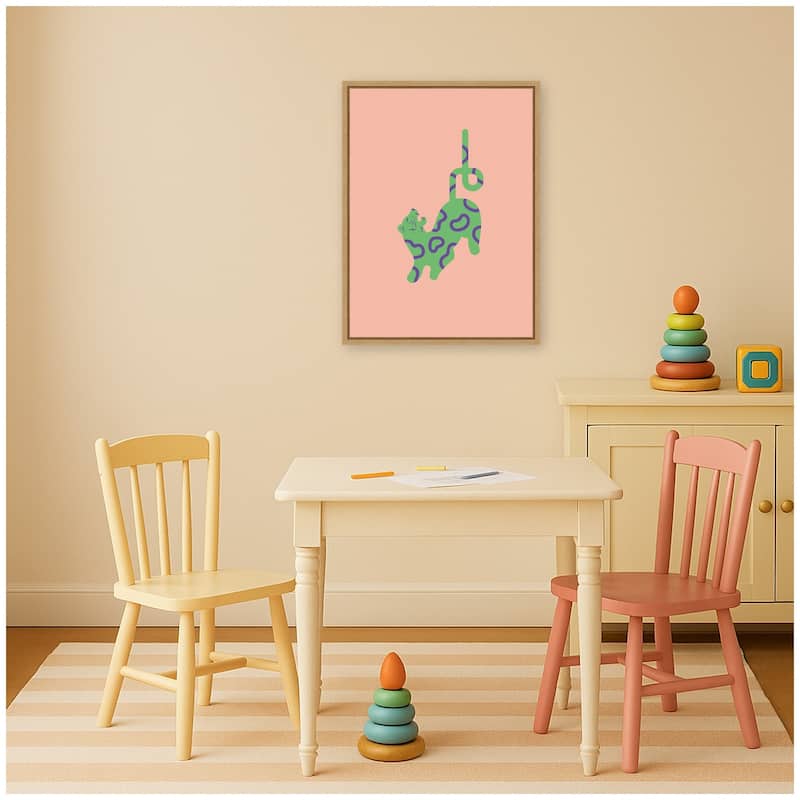 Kate and Laurel Green Leopard by Laura Moss Framed Canvas Wall Art Print