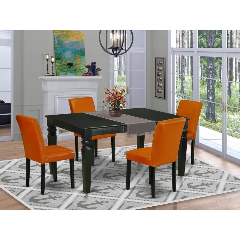 East West Furniture Dining Set- a Dining Table and Baked Bean Faux Leather Chairs, Black(Pieces Options) - WEAB5-BLK-61