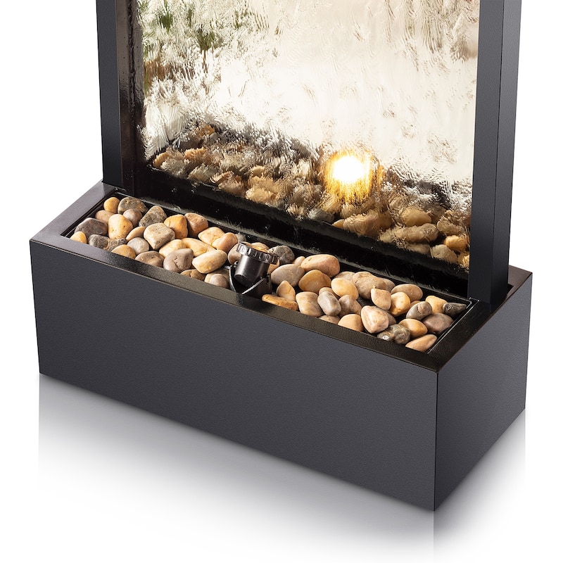 Alpine Corporation 72" Zen Mirror Waterfall Fountain with LED Lights and Stones