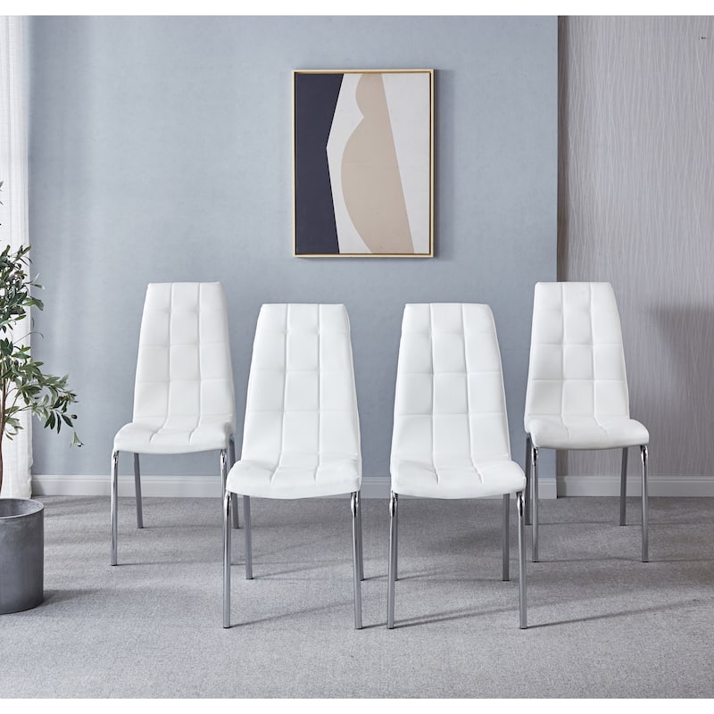Set of 4 Modern Lattice Design Leatherette Dining Chair with Metal Legs