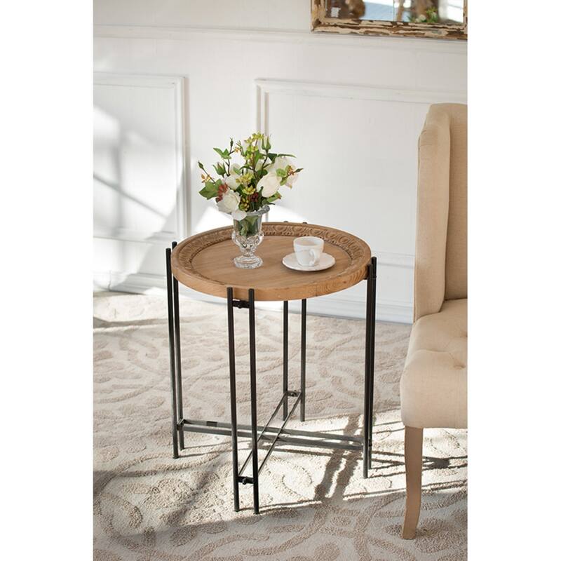 Round Wooden Side Table in Pin Legs - 24" - Brown and Black
