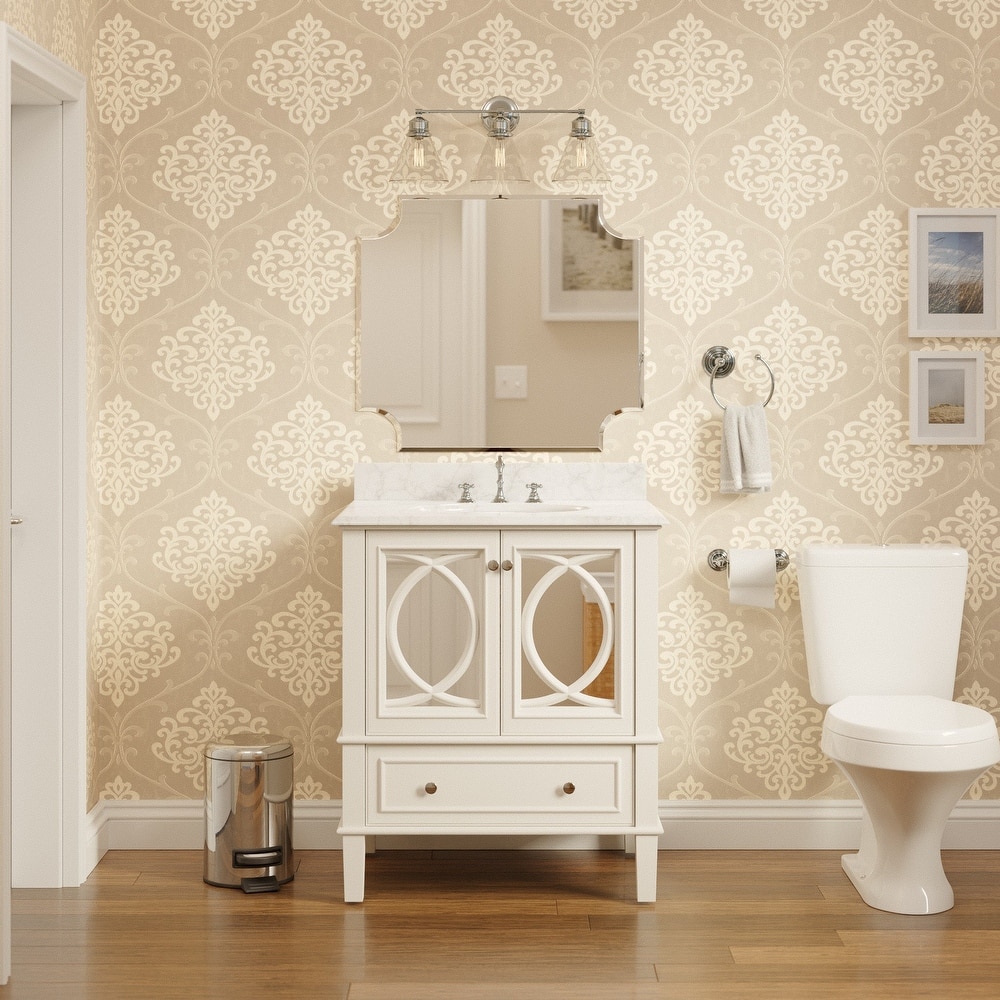 KitchenBathCollection Olivia 30" Bathroom Vanity with Carrara Marble Top