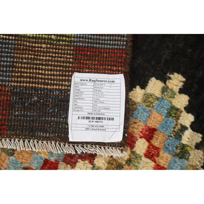 Checkered Moroccan Oriental Area Rug Handmade Wool Carpet - 6'0" x 7'8"