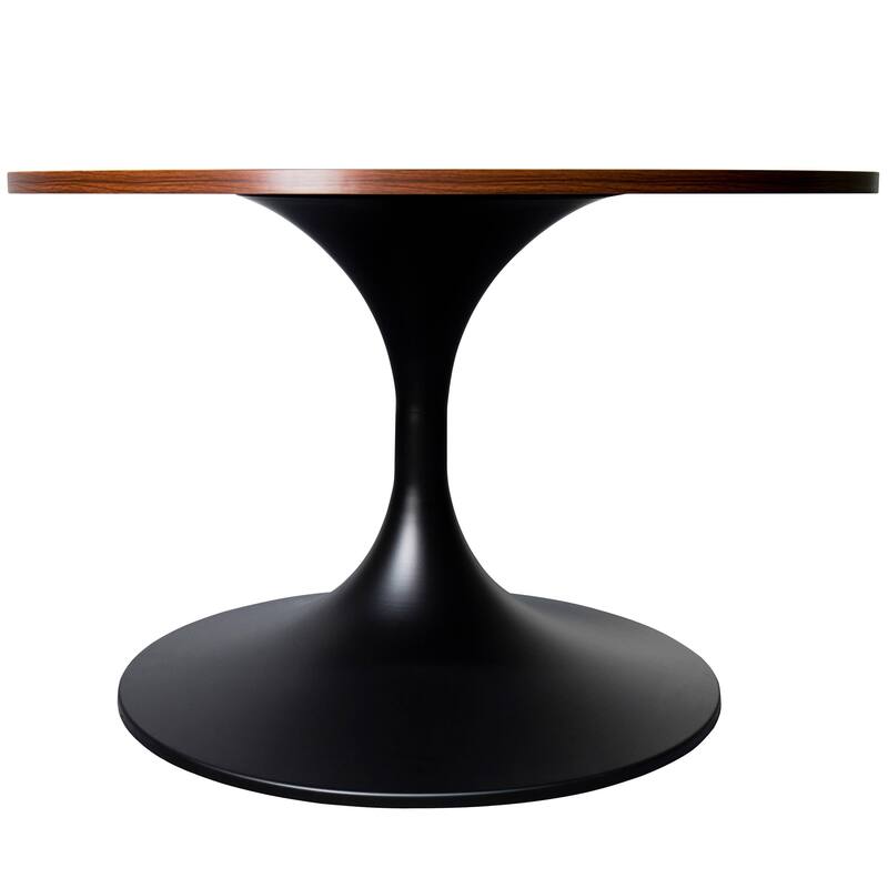 LeisureMod Verve 27" Round Coffee Table with MDF Wood TableTop and Black Steel Base for Living & Bedroom