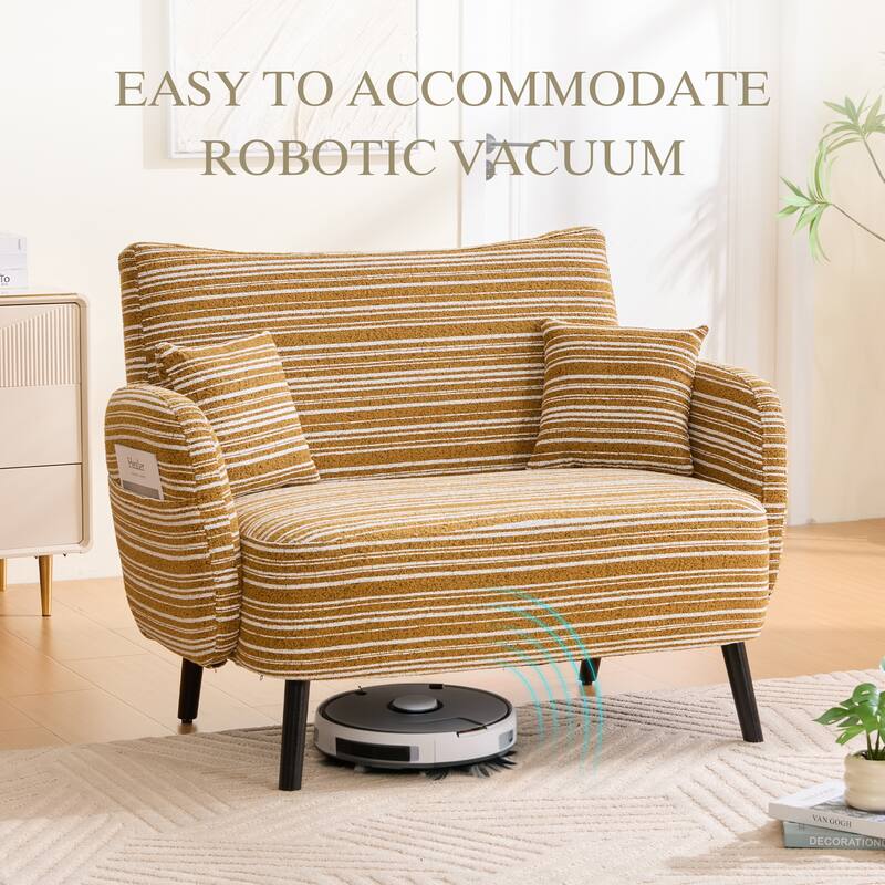 HOMEFUN Boucle Upholstered Stripes Comfortable Wood Frame Loveseats Sofa with Side Pocket and 2 Pillows