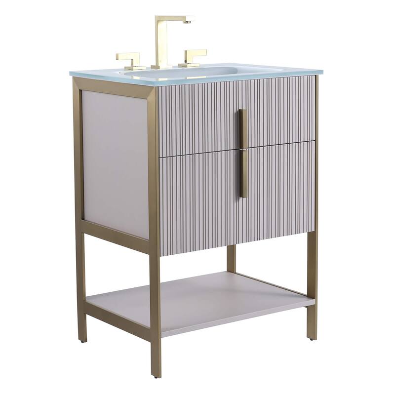 Fine Fixtures Serenity Modern bathroom vanity - Bright Taupe - Satin Brass Hardware