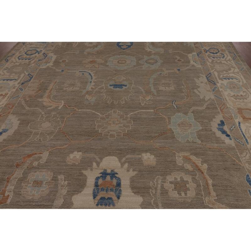 Transitional Oushak Turkish Rug Handmade Beige Oriental Wool Carpet - 9'1"x 11'9"