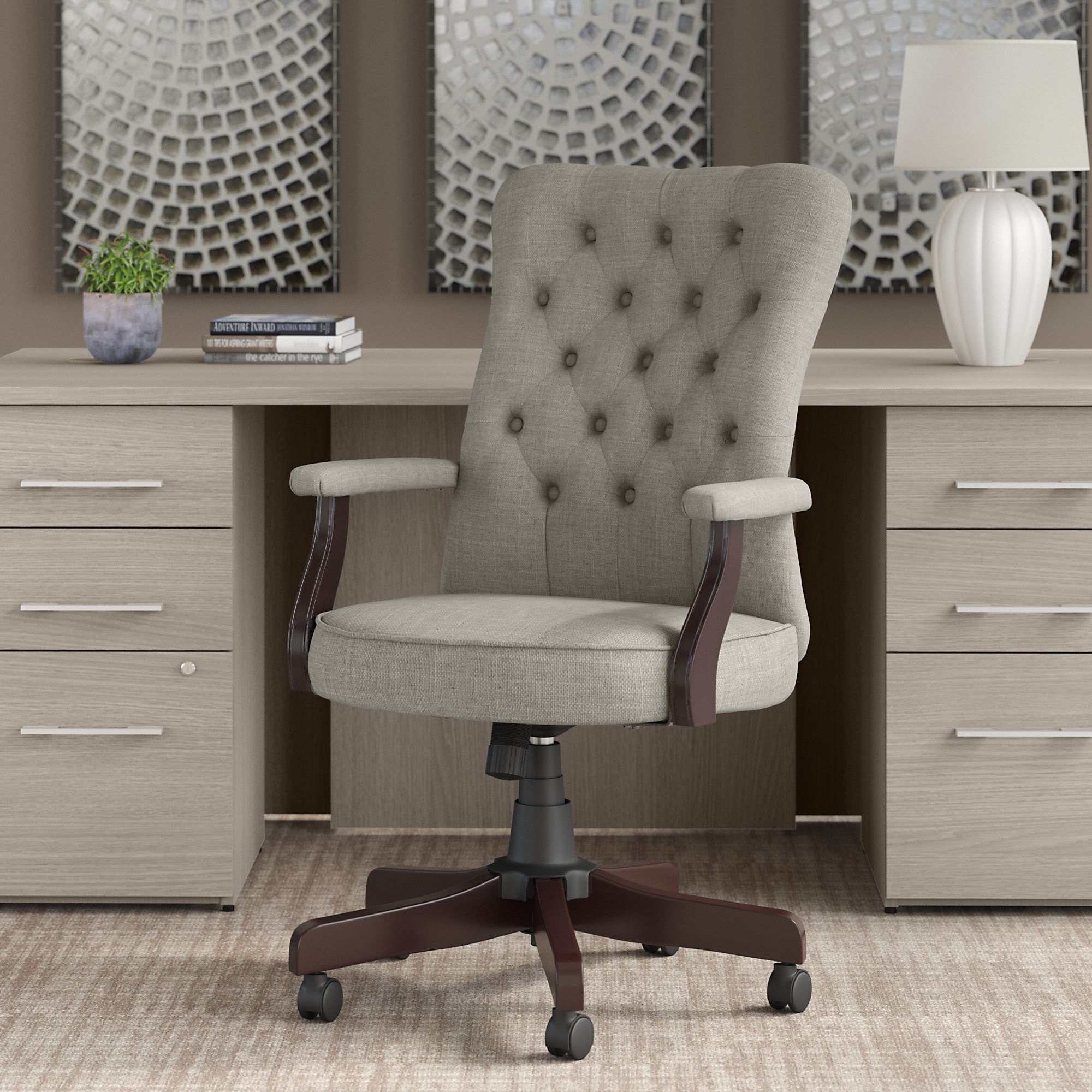 Bush Furniture Salinas High Back Tufted Office Chair with Arms by