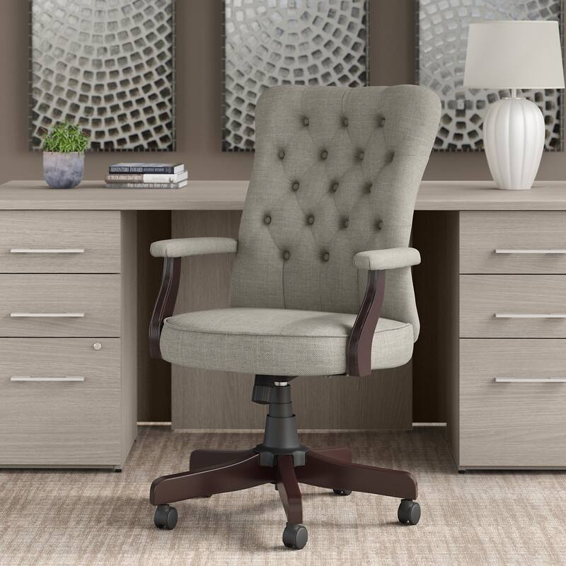 Salinas High Back Tufted Office Chair with Arms by Bush Furniture - Light Gray