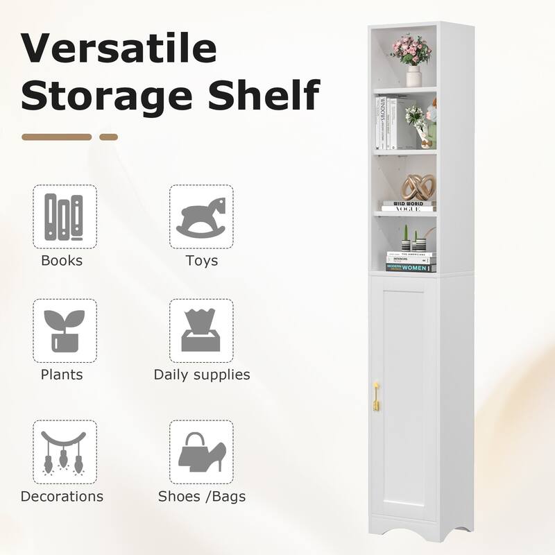 VECELO 70.9 Inches 70.9-Inch White Bookshelf with 4 Open Shelves & Magnetic Doors Anti-Tip Device Organizer for Home Storage