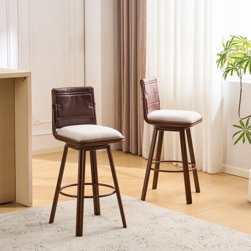 Sibyl Indoor Swivel Upholstered Bar Stools with Metal Frame, Set of 2