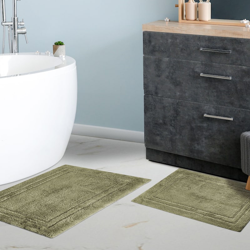 Superior Cotton Solid Non-slip Backing 2-Piece Bath Rug Set