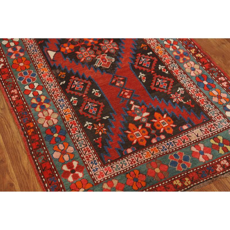 Hand Knotted Oriental 100% Wool Carpet Traditional Tribal Brown Kazak Runner Rug - 12' 6'' X 3' 4''
