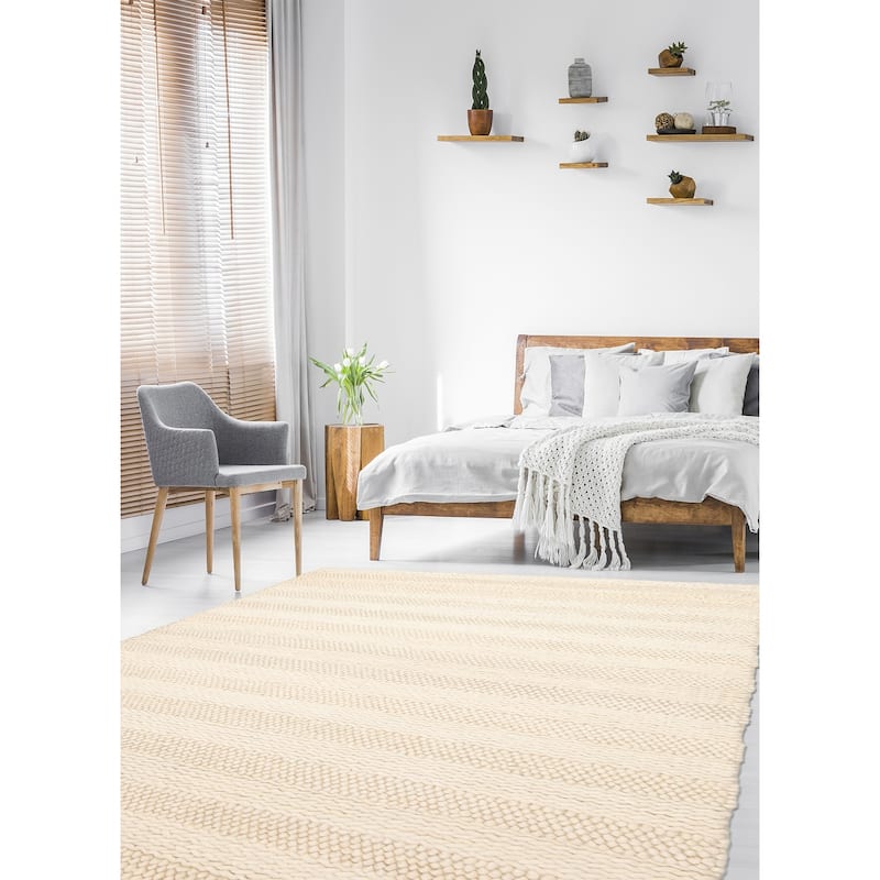 ECARPETGALLERY Braid weave Sienna Cream Wool Rug - 5'1 x 6'11