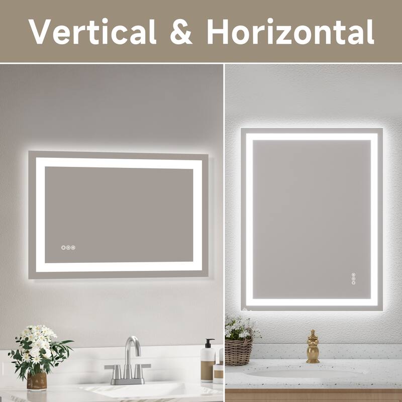 Tempered Glass LED Vanity Mirror Frameless with Anti-Fog and Dimmable - Clear