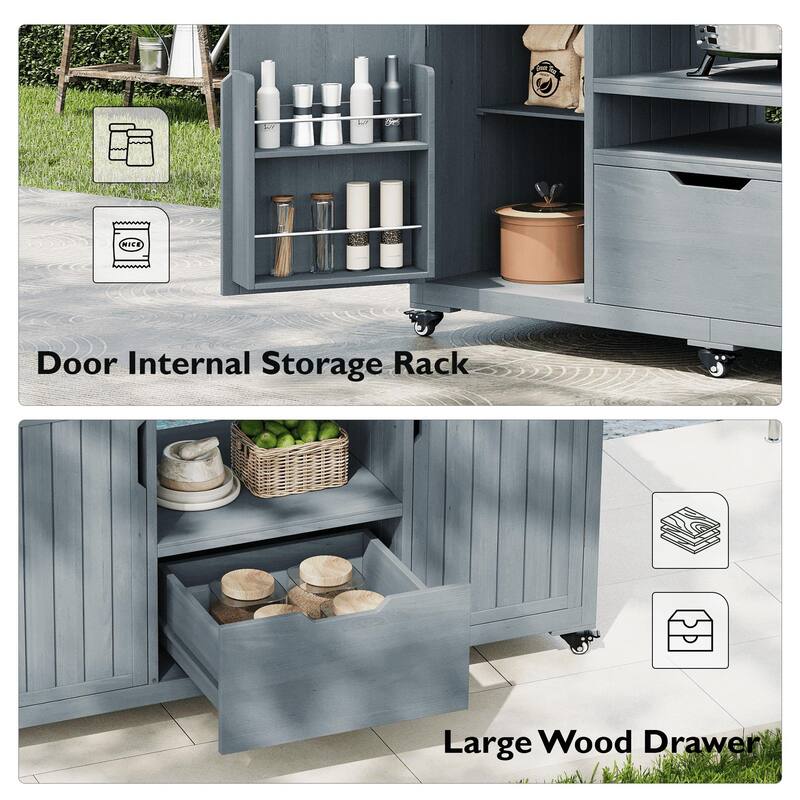 Modular Outdoor BBQ Grill Cart with Stainless Steel Worktop, Storage Cabinet, Paper Towel Rack & Spice Rack