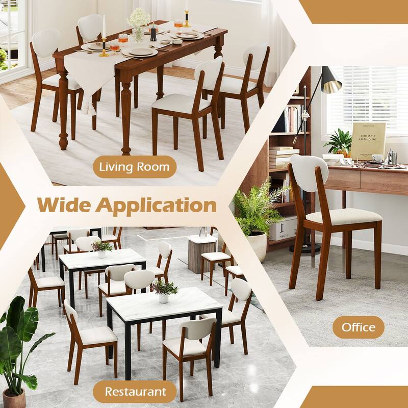 Set of 4 White Sherpa Upholstered Dining Chairs with Walnut Rubber Wood Legs for Home or Kitchen - 16.5" x 20.5" x 34.5"