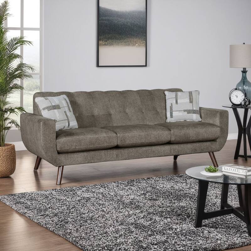 Jany Sofa with 2 Pillows, 87 Inch Brown Microfiber, Walnut Tone