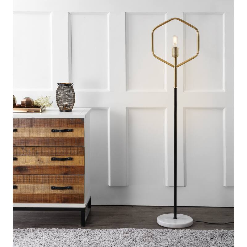 SAFAVIEH Lighting 59-inch Brass Gold Mave Edison Bulb Floor Lamp - 13" x 9.75" x 57"