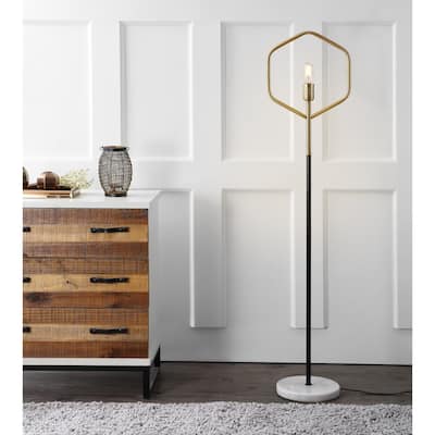 SAFAVIEH Lighting 59-inch Brass Gold Mave Edison Bulb Floor Lamp - 13" x 9.75" x 57"