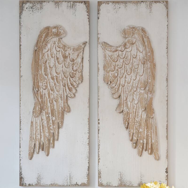 Modern Rectangle Feather Wing Wall Panels with Distressed Finish (Set of 2)