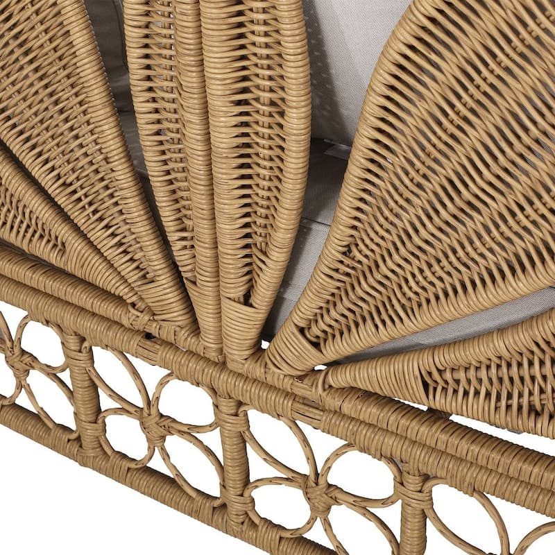 Light Brown Outdoor Daybed Woven Wicker, Water-Resistant Cushions by Christopher Knight Home