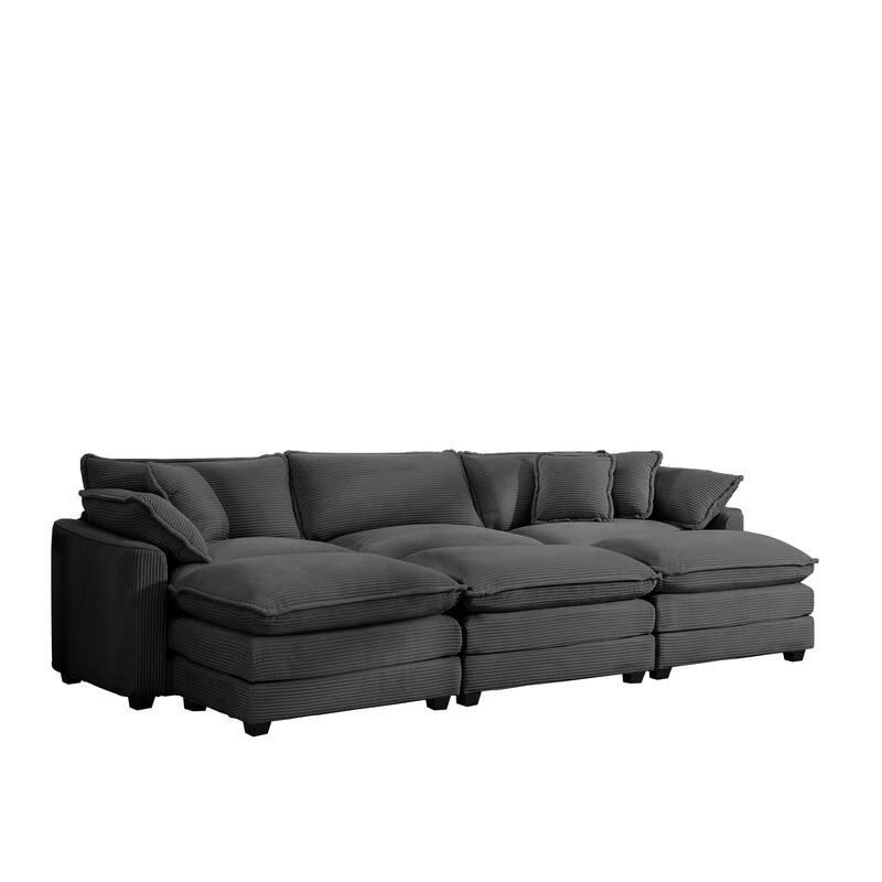 Oversized Corduroy Sofa with 3 Ottomans, Modular Set for Living Room, Convertible Sleeper