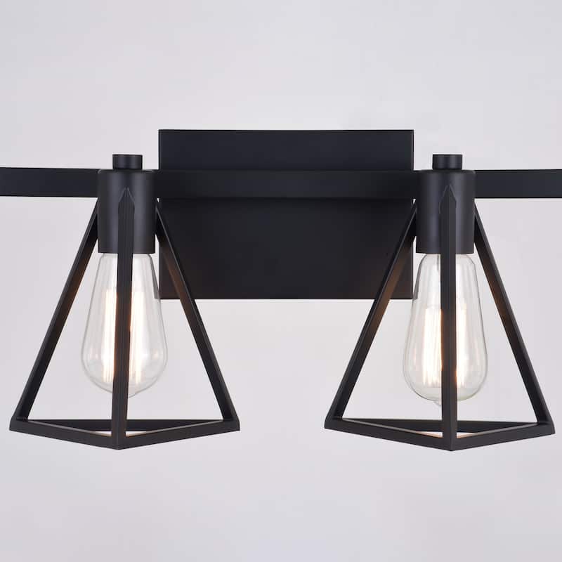 Ravenna Matte Black Contemporary Bathroom Vanity Lighting Fixture, Metal Cage Shade, Dimmable, LED Compatible, Over Mirror Mount