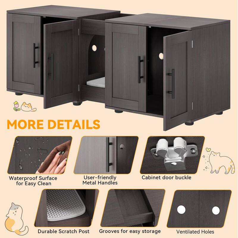 Litter Box Enclosure for 2 Cats, Cat Hidden Litter Box Enclosure Furniture