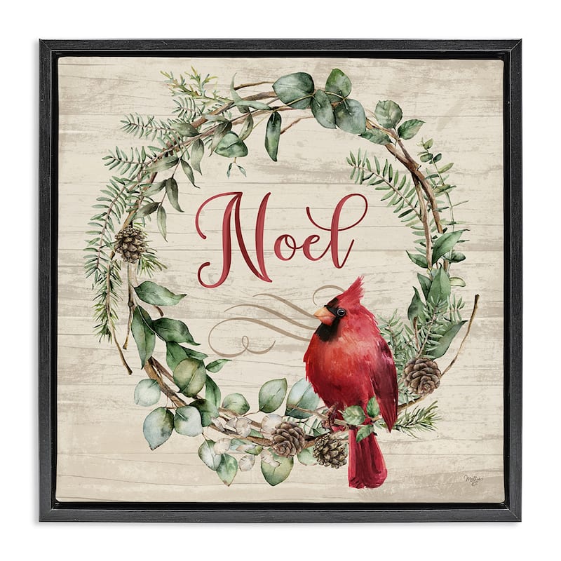 Stupell Noel Wreath with Cardinal Framed Floater Canvas Wall Art Design By Mollie B. - 18 x 18 - Black