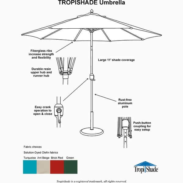 Tropishade 11' Aluminum patio umbrella with Beige Olefin ...