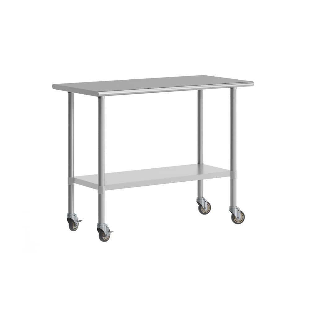 Commercial Stainless Steel 18 Gauge Worktable with Undershelf and Casters