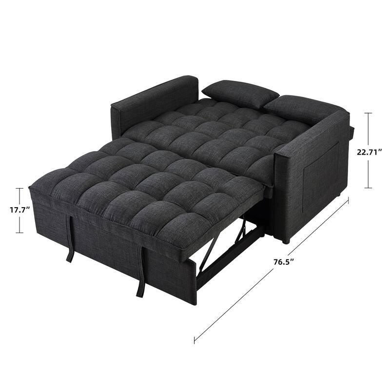 Modern 76" L 3-in-1 Multi-Functional Dark Grey Sleeper Sofa with Iron Frame Pull-Out Loveseat