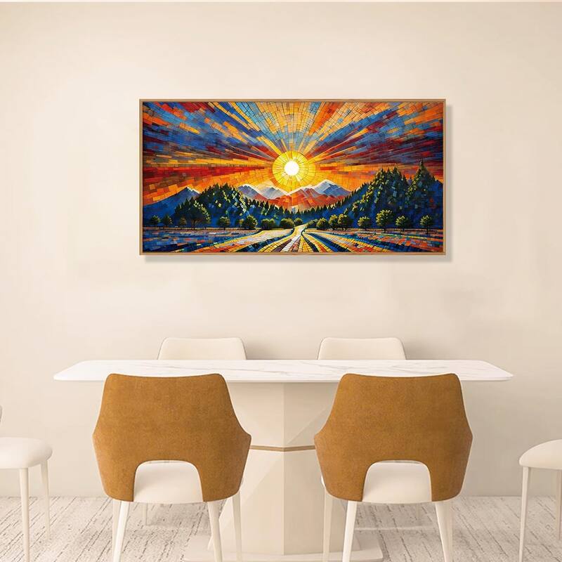 Colorful Boho Mountain Framed Canvas Wall Art Set