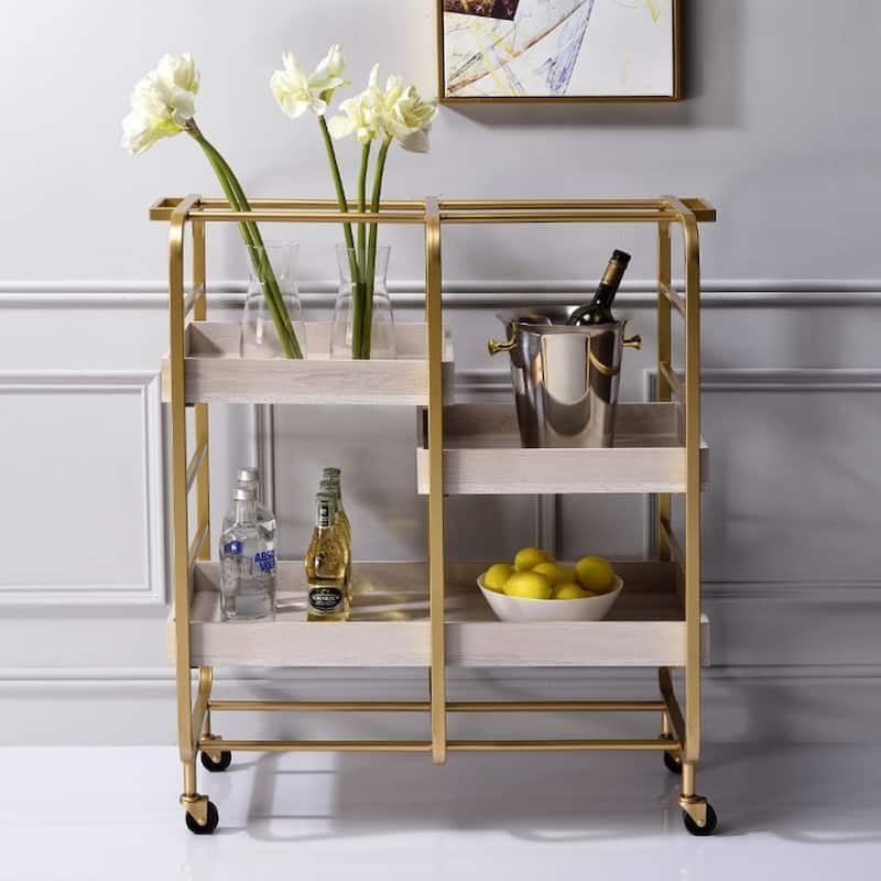 ACME Vorrik Serving Cart in Gold & White-Washed