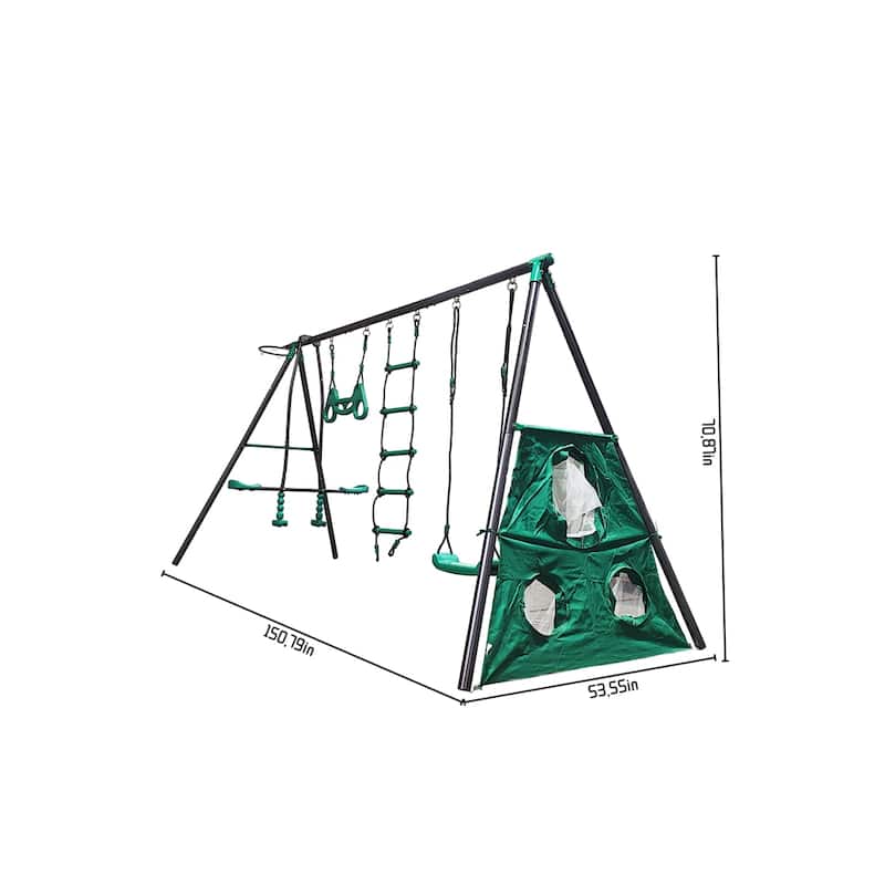 Blackish Green Interesting Four Function Swing Set,Metal Plastic Swing