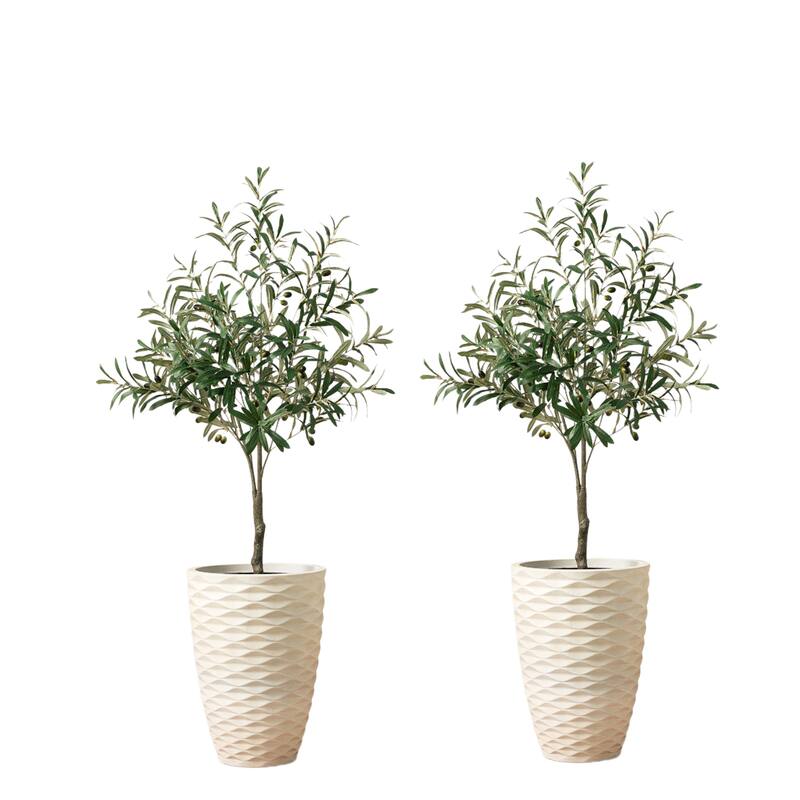 Glitzhome 3ft-6ft Set of 2 Artificial Olive Trees/ Bamboo/ Ficus with Ceramic Planters Real Touch - 2PK 4ft Faux Olive