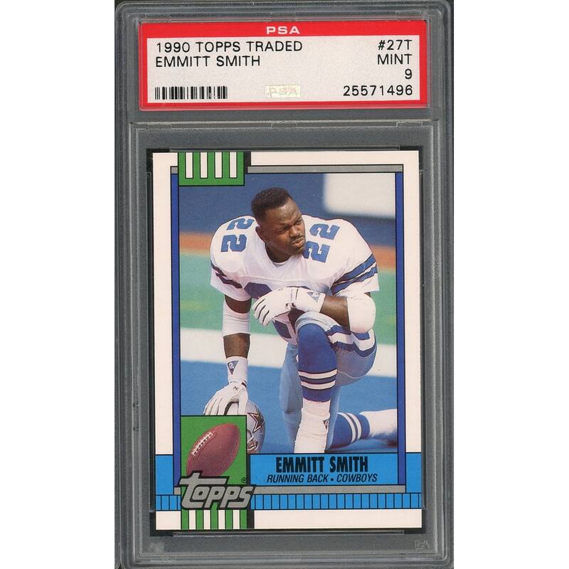 Emmitt Smith 1990 Topps Traded Football Rookie Card RC #27T Graded PSA 9 MINT - 8'6" x 11'6"