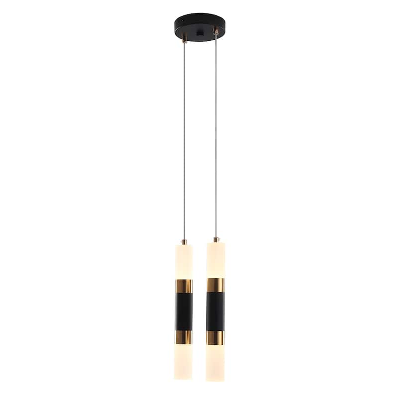 7-Watt 2-Light White Cylinder Integrated LED Pendant Light, Semi Flush Mount Chandelier for Dining Room Living Room - N/A