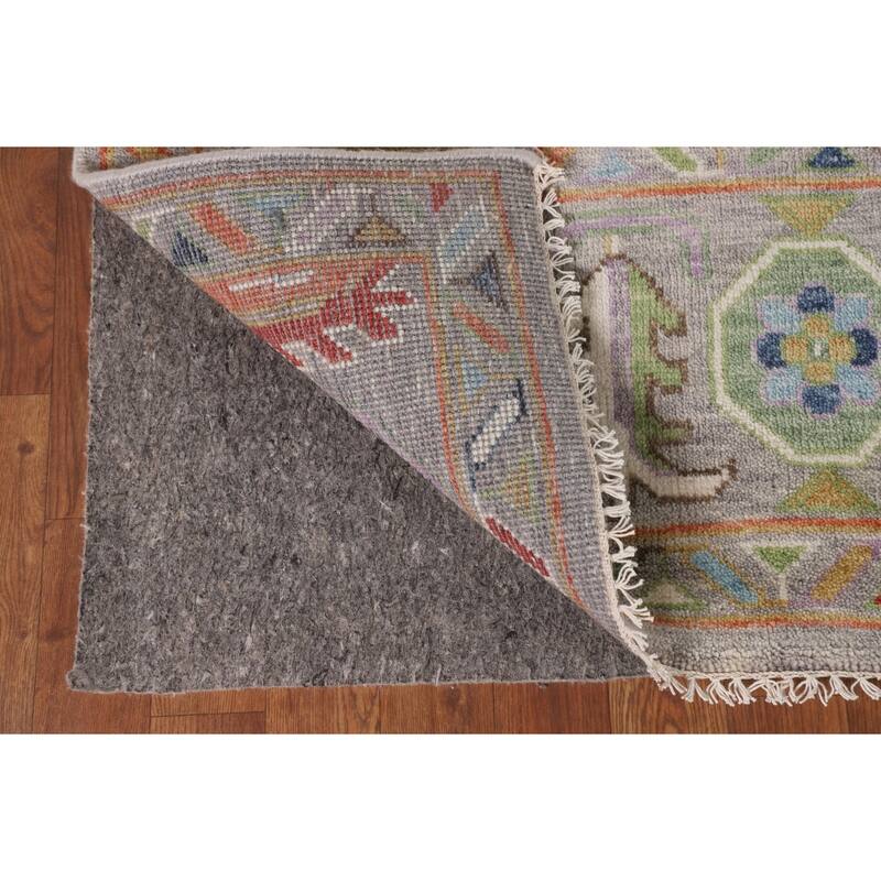 Grey Floral Oushak Oriental Area Rug Handmade Wool Carpet - 8'0"x 9'7"
