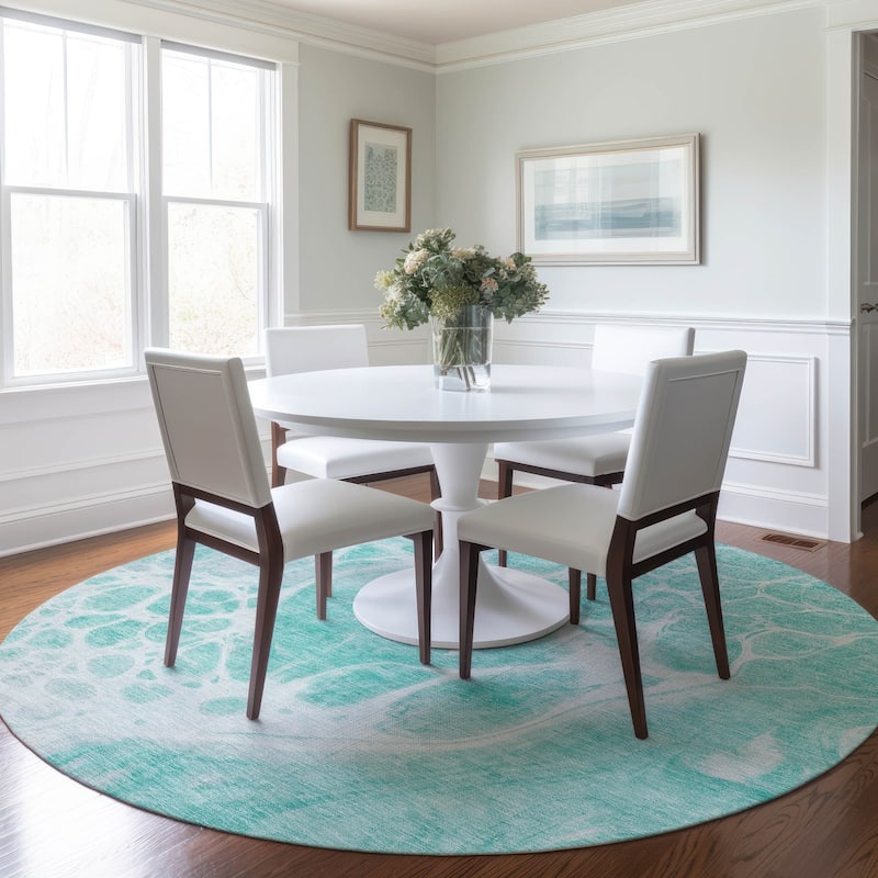Machine Washable Indoor/ Outdoor Chantille Abstract Contemporary Rug - Aqua - 8' x 8'