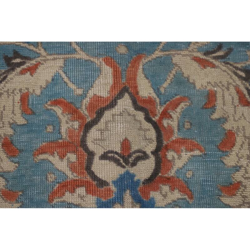 Over Dyed Blue Tabriz Persian Antique Area Rug Handmade Wool Carpet - 9'2"x 12'6"