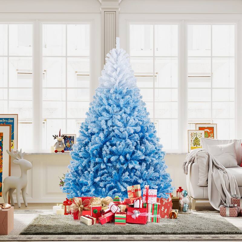 Gymax Artificial Christmas Tree Hinged Snow Flocked Xmas Tree w/ Lush