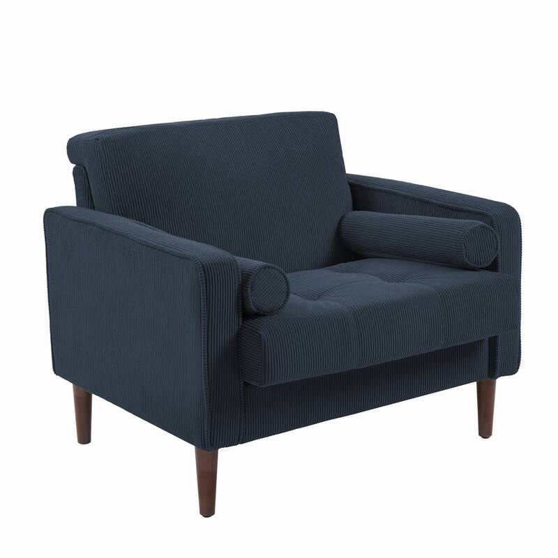 Corduroy Upholstered Armchair with Bolster Pillows Set of 2