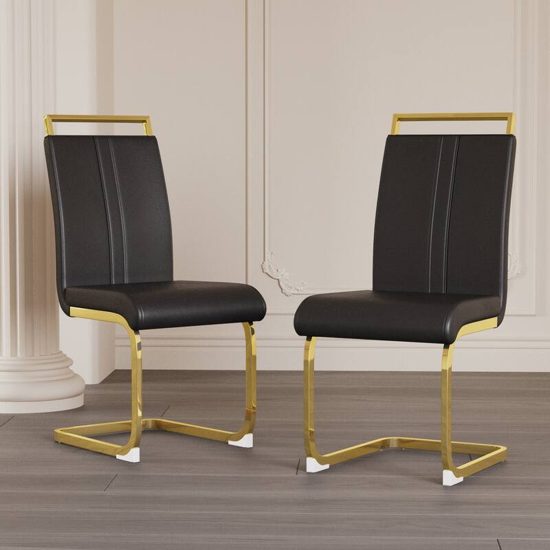 Modern Dining Chairs,PU Faux Leather High Back Upholstered Side Chair with Golden Metal Leg