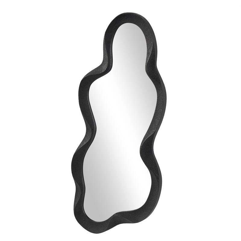 White or Black Wood Wavy Room Wall Mirror with Dimensional Frame